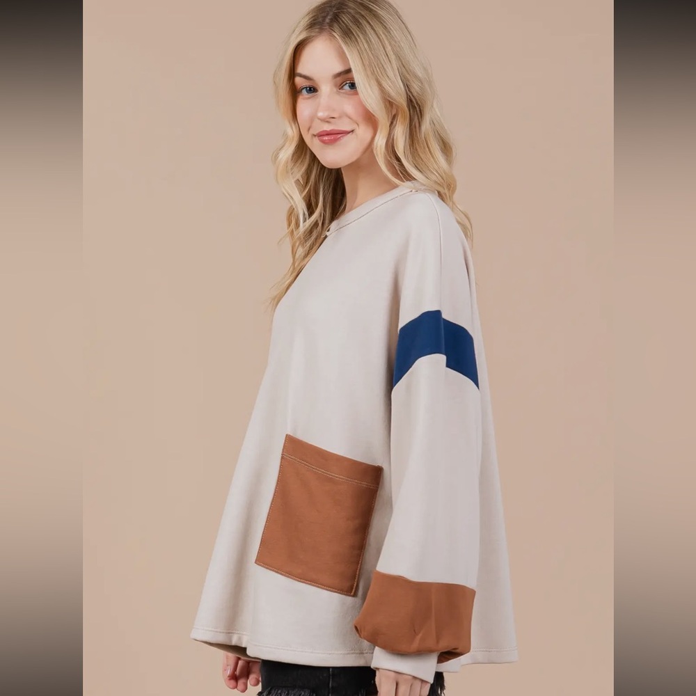 COLOR BLOCK LONG SLEEVE TOP - Picture 5 of 7